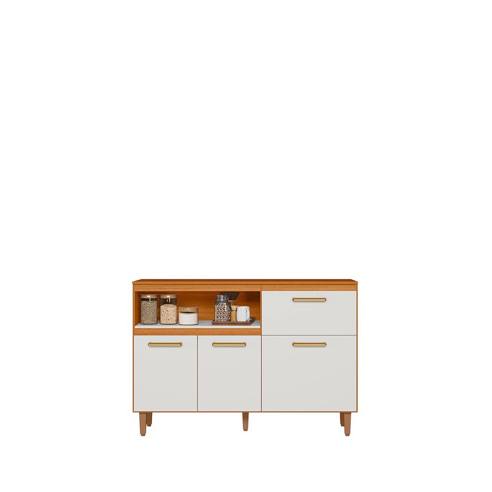 Balcão Sicilia C/Tampo 120cm 3 portas 1 gaveta - Freijo/Off Acetinado