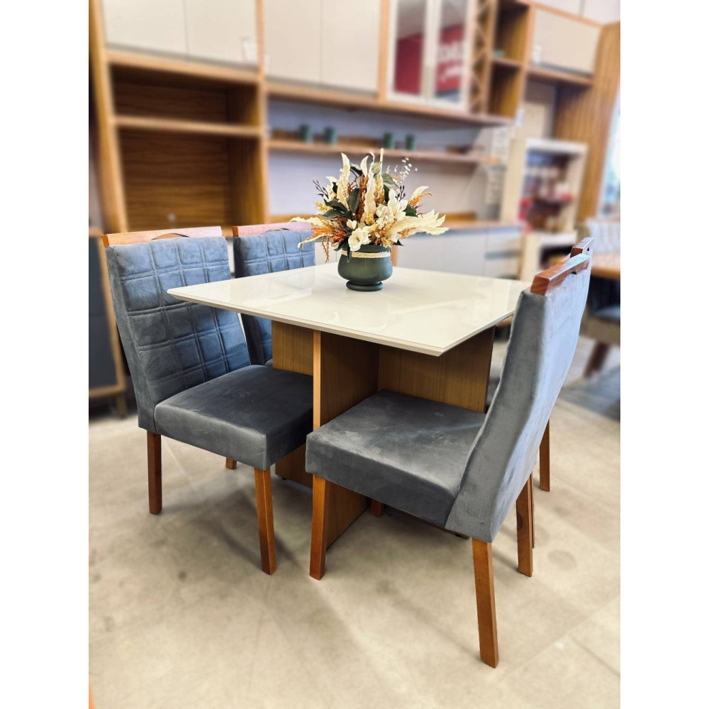 Mesa de Jantar Helo 90x90 c/ 4 Cadeira Las Vegas - Cinza - Freijo/Off White