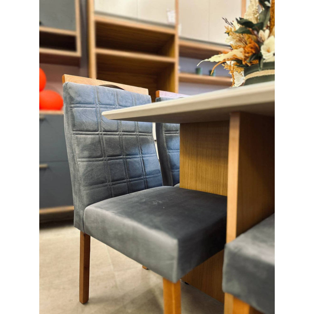 Mesa de Jantar Helo 90x90 c/ 4 Cadeira Las Vegas - Cinza - Freijo/Off White