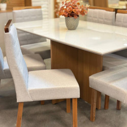 Mesa de Jantar Helo 160x90 c/ 6 Cadeira Las Vegas - Prata - Freijo/Off White Mesa de Jantar Helo 160x90 c/ 6 Cadeira Las Vegas - Prata - Freijo/Off White