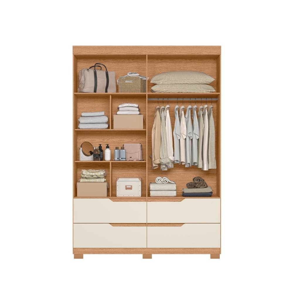 Guarda Roupa Solteiro Doble 4 Portas 4 Gavetas - Cinamomo/Off White