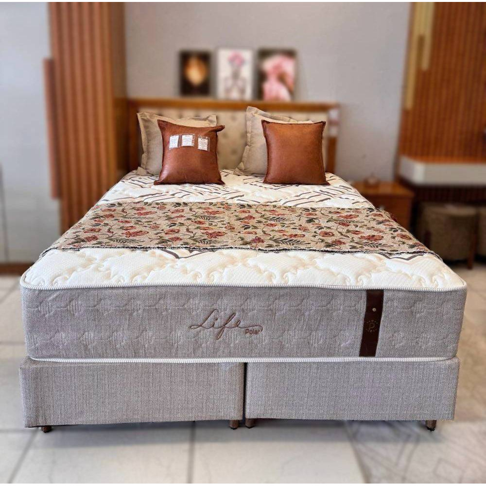Colchão King Molejo Life c/ Molas ensacadas 193x203x33cm + Base Box King Life 193x203x25 - Bege