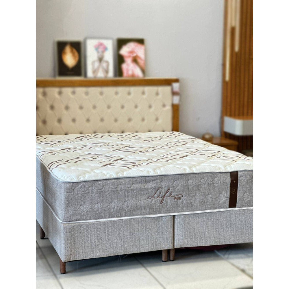 Colchão King Molejo Life c/ Molas ensacadas 193x203x33cm + Base Box King Life 193x203x25 - Bege