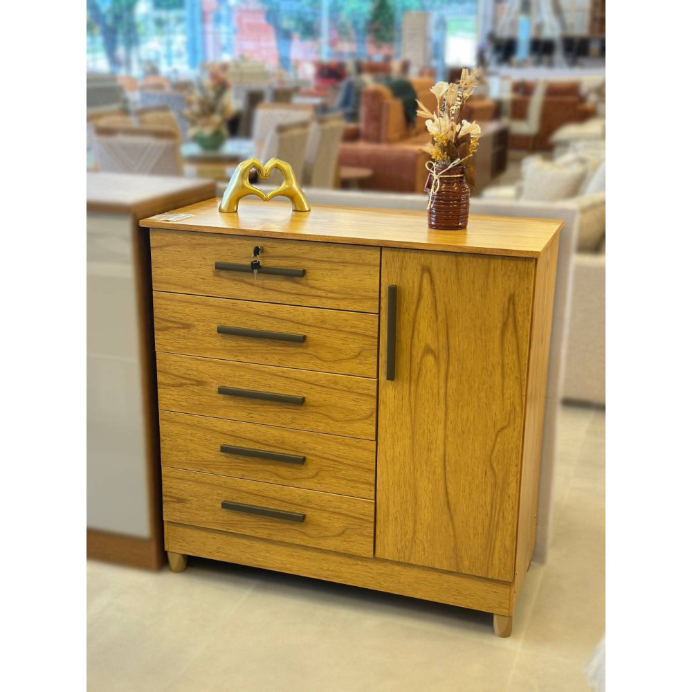 Cômoda Vitória c/ 5 Gavetas e 1 Porta e Chave - Cinamomo