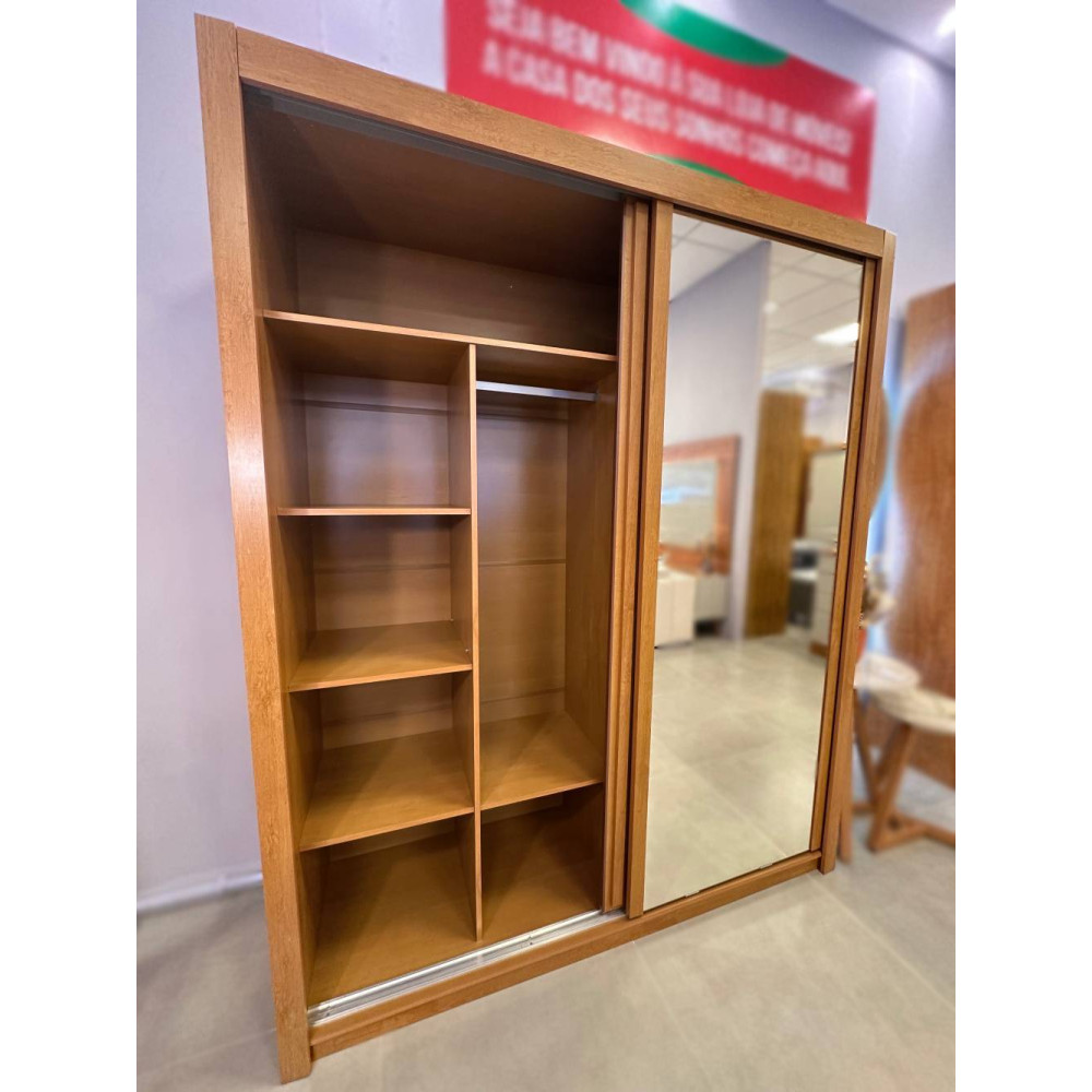 Guarda Roupa Lugano 2 Portas de Correr 4 Gavetas 1 Ripada 1 Espelhada - Peroba