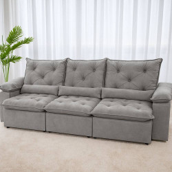 Sofá Retrátil Reclinável Grécia 2.70m - Veludo Cinza Sofá Retrátil Reclinável Grécia 2.70m - Veludo Cinza