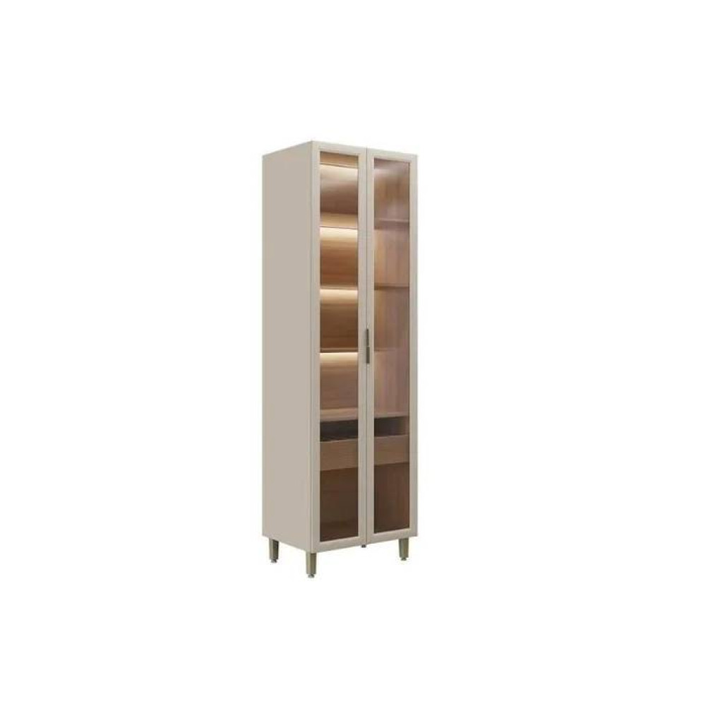 Cristaleira Allure C/ 2 Portas 1 Gaveta e C/ Led 70cm - Jequitiba/Gris Fosco 