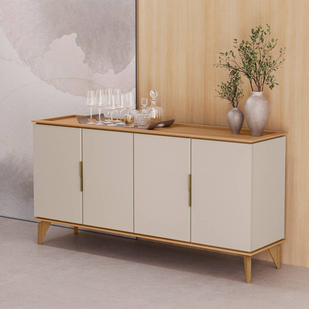 Aparador Buffet Evora 1.6  c/4 portas - Jequitiba/Off White Fosco 