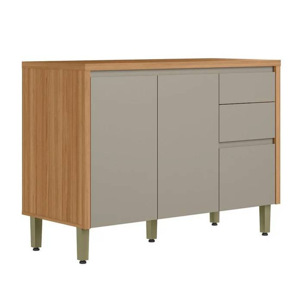 Balcão c/ Tampo c/ 2 portas e 3 Gavetas 120cm Allure - Jequitibá/Gris Fosco