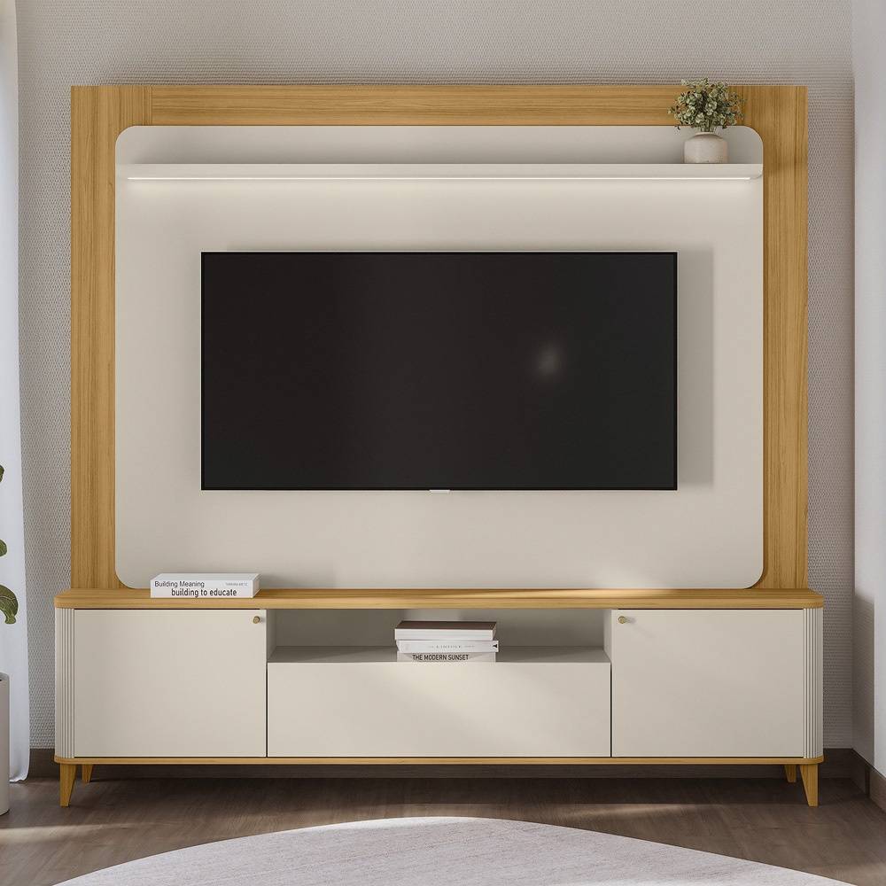 Estante Home Munique c/ Led para Tvs até 70 " -  Tauari/Off White Fosco
