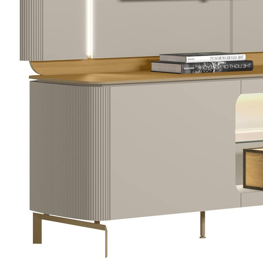 Rack Bancada Santorini c/ Painel Santorini c/ Led para Tvs até 75" - Tauari/Off White Fosco
