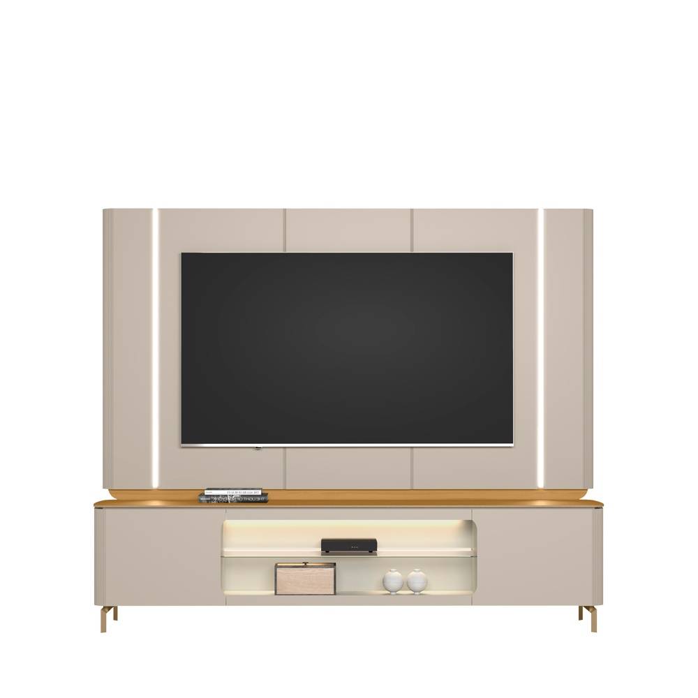 Rack Bancada Santorini c/ Painel Santorini c/ Led para Tvs até 75" - Tauari/Off White Fosco