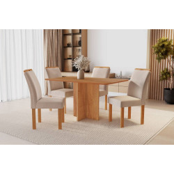 Mesa de Jantar Salinas 120x80 c/ 4 Cadeiras Londres Bege - Cinamomo 