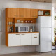 Kit Cozinha Compacta Suspensa Manu Com 6 portas 1 Gaveta- Freijó/Off White Acetinado Ripado Frisado