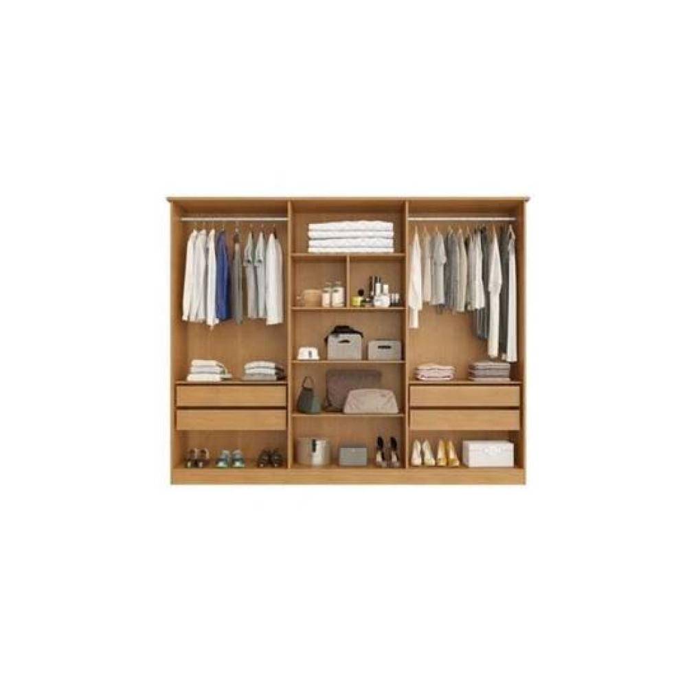 Guarda Roupa Nina Casal c/ Espelho 6 Portas 4 Gavetas - Nature/Off White
