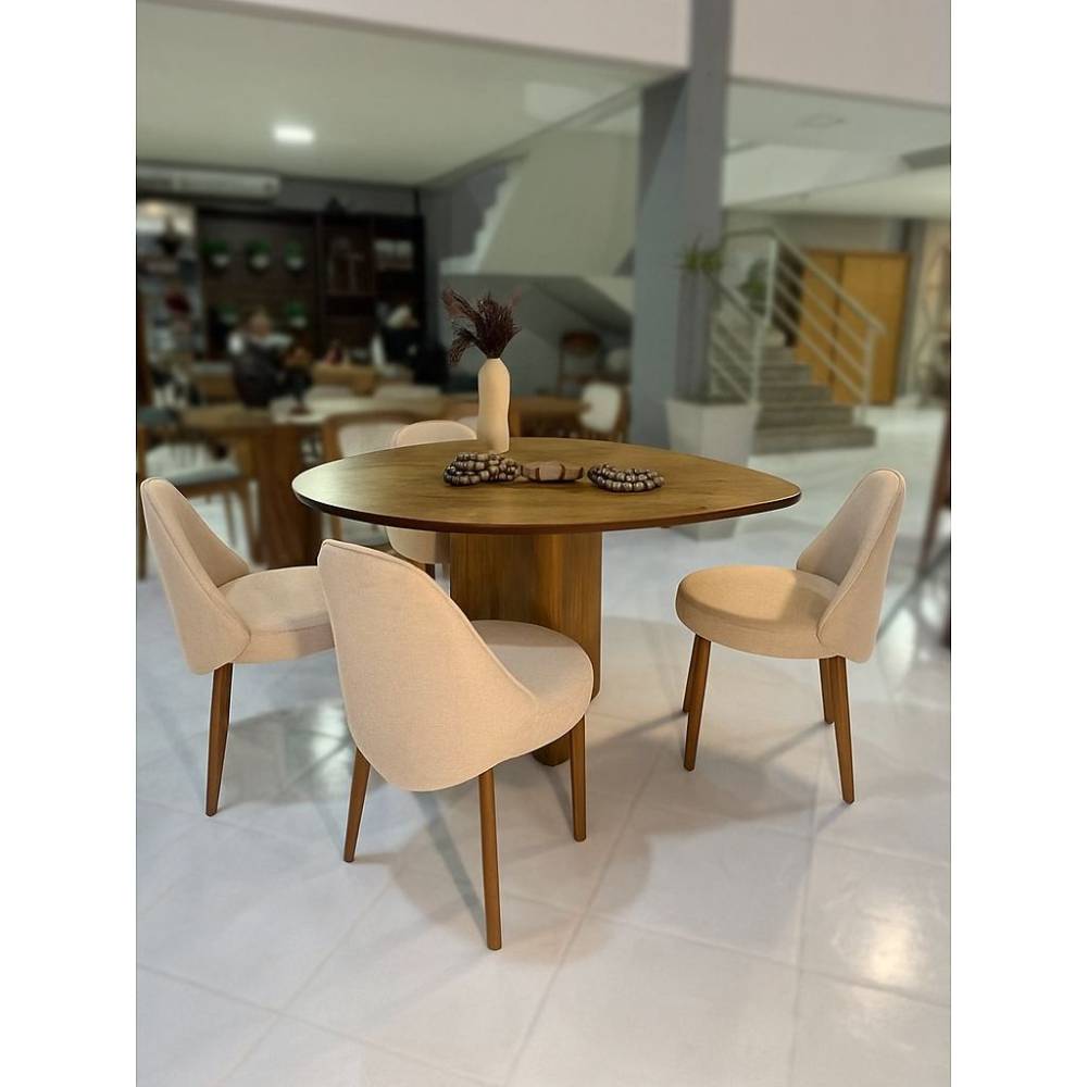 Mesa Martina 120x120 Cinamomo Com 4 Cadeiras Zara - Linho Bege
