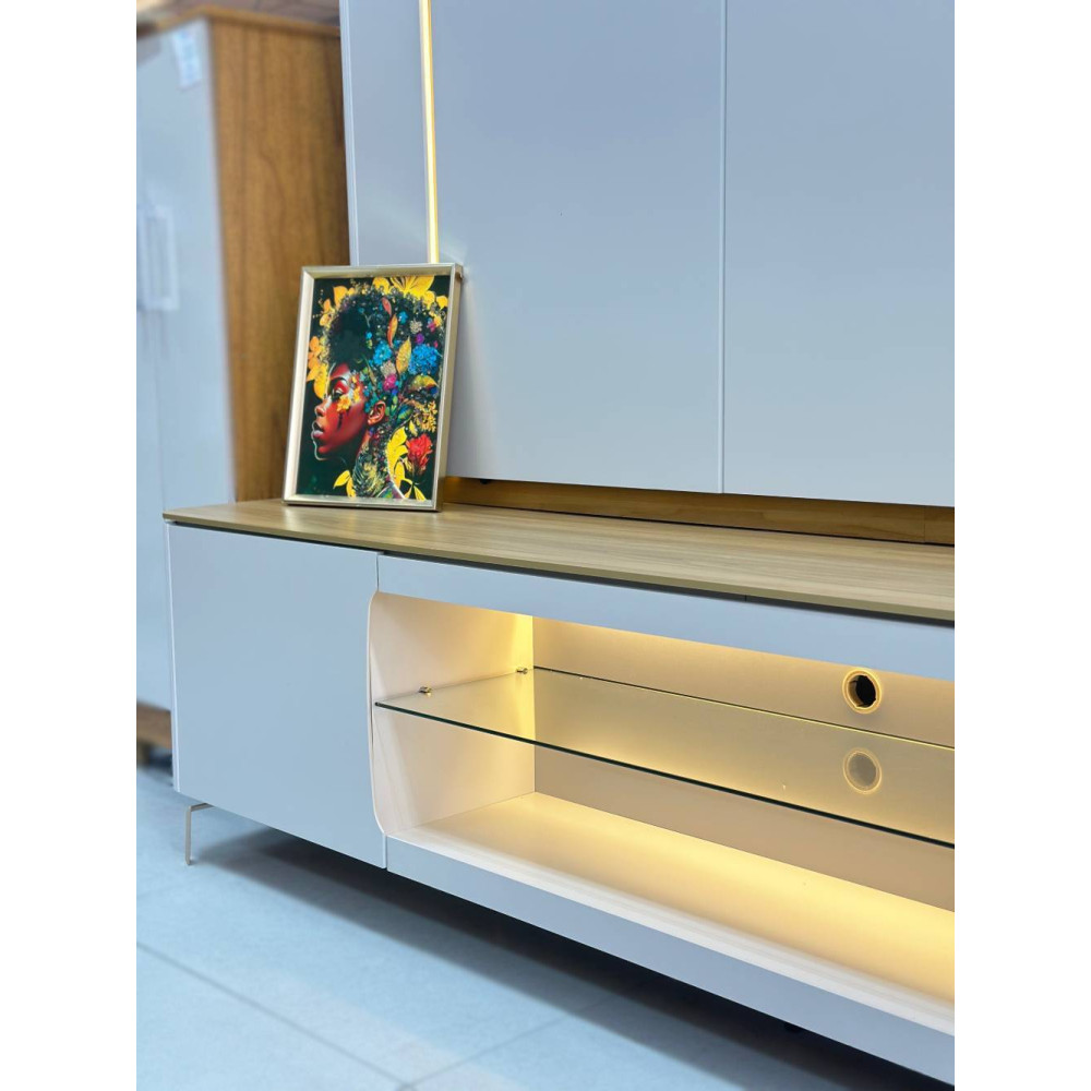 Rack Bancada Santorini c/ Painel Santorini c/ Led para Tvs até 75" - Tauari/Off White Fosco