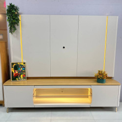 Rack Bancada Santorini c/ Painel Santorini c/ Led para Tvs até 75" - Tauari/Off White Fosco Rack Bancada Santorini c/ Painel Santorini c/ Led para Tvs até 75" - Tauari/Off White Fosco