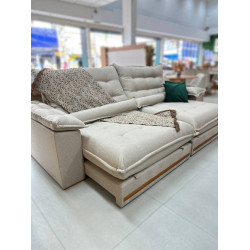 Sofá Istambul Retrátil Reclinável 2,50m - Linho Bege