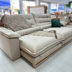 Sofá Istambul Retrátil Reclinável 2,90m - Linho Bege