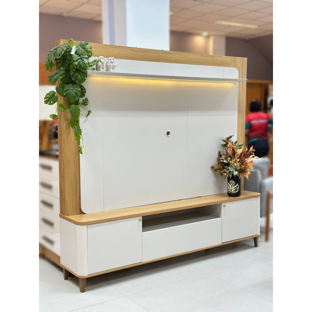 Estante Home Munique c/ Led para Tvs até 70 " -  Tauari/Off White Fosco