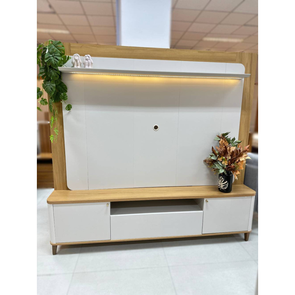 Estante Home Munique c/ Led para Tvs até 70 " -  Tauari/Off White Fosco