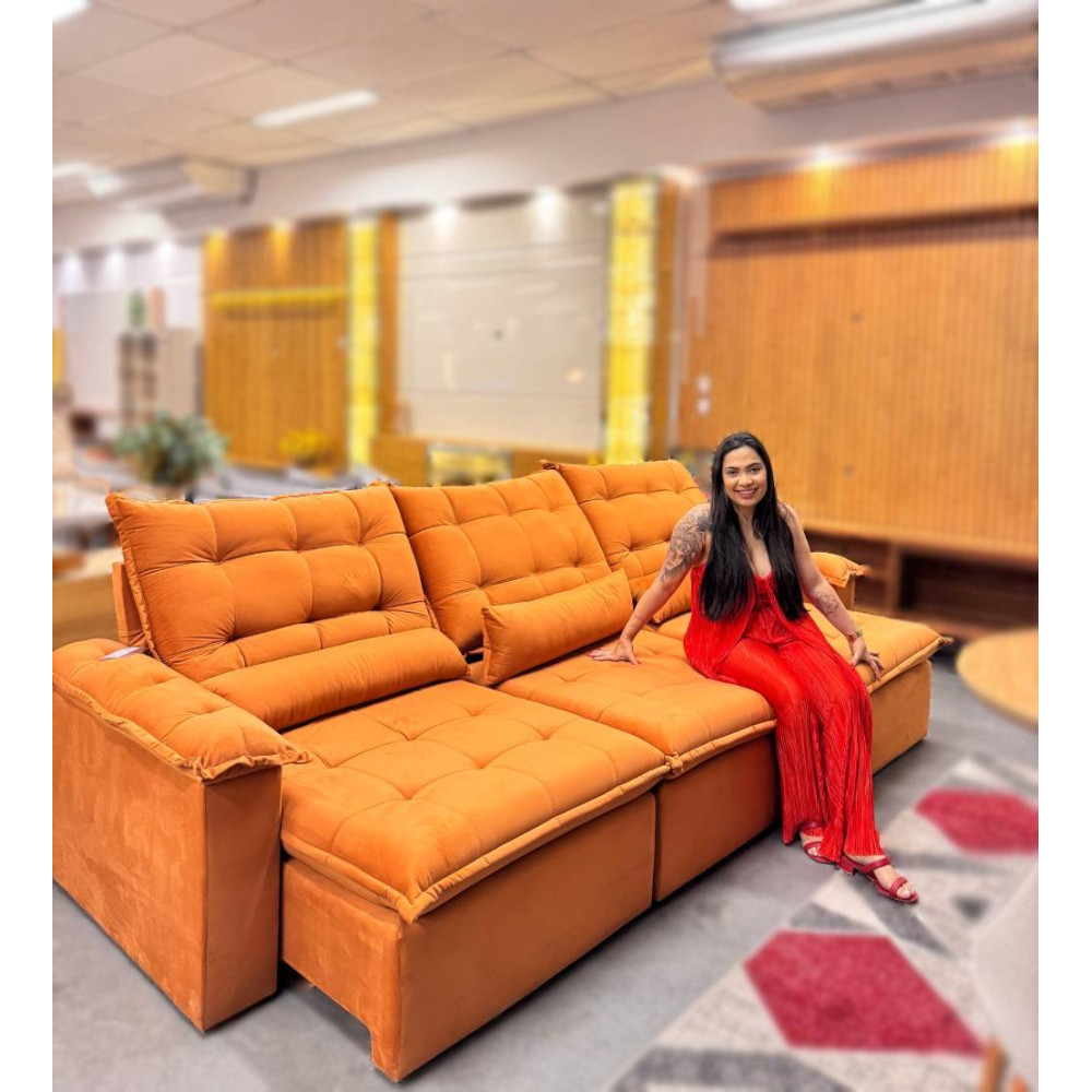 Sofá Niger Retrátil e Reclinável 3,10m - Terracota