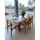 Mesa de Jantar Tália 180 cm Tampo vidro Off White com 6 cadeiras Turquia Premium tela madeira - Linho Bege