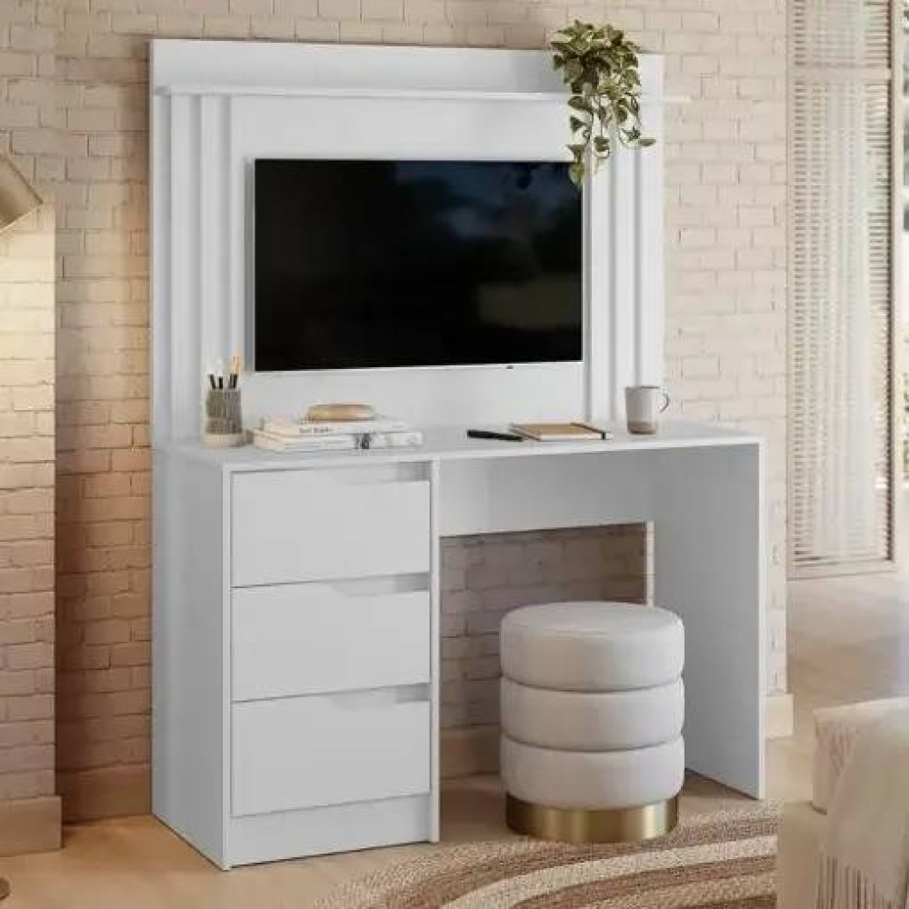 Escrivaninha Com Painel Doble para Tv até 42" - Branco 