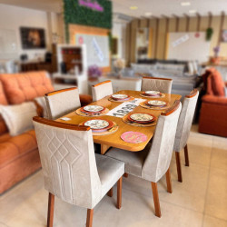 Mesa de Jantar Nevada 180x90cm Tampo Laminado com 6 cadeiras Nevada - Veludo Capuccino