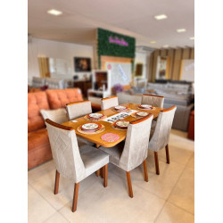 Mesa de Jantar Nevada 180x90cm Tampo Laminado com 6 cadeiras Nevada - Veludo Capuccino