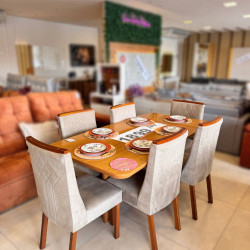 Mesa de Jantar Nevada 180x90cm Tampo Laminado com 6 cadeiras Nevada - Veludo Capuccino