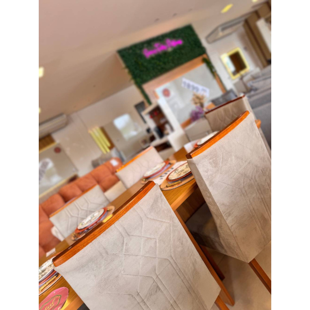 Mesa de Jantar Nevada 180x90cm Tampo Laminado com 6 cadeiras Nevada - Veludo Capuccino