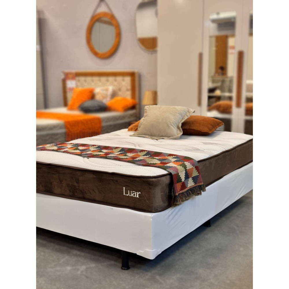 Colchão Lion Casal com Molas Ensacadas 22x188x138cm + Base Cama Box Casal Courino - Branco