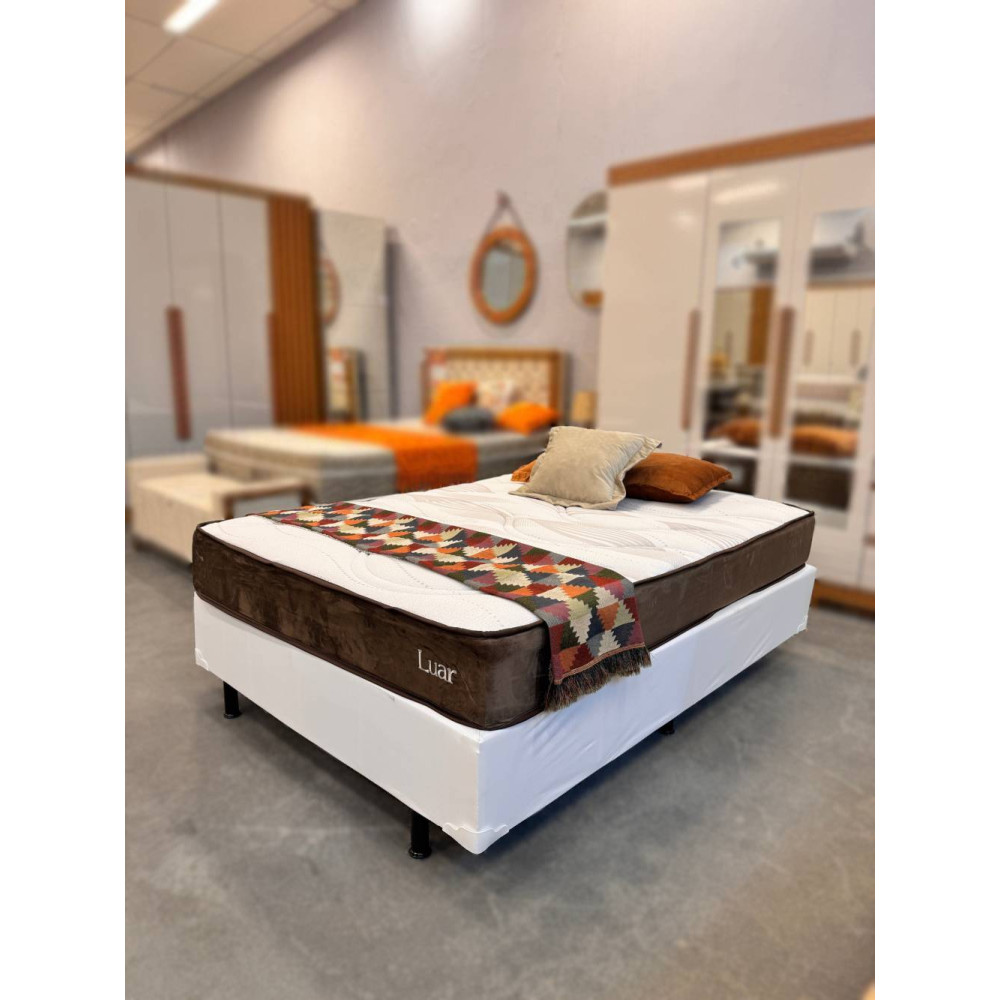 Colchão Lion Casal com Molas Ensacadas 22x188x138cm + Base Cama Box Casal Courino - Branco