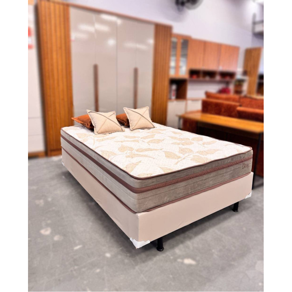 Colchão Due Casal com Molas Ensacadas 26x188x138cm + Base Cama Box Casal Courino - Bege