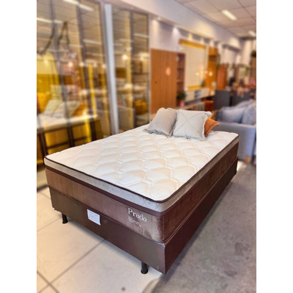 Colchão Prada Casal com Molas Ensacadas 32x188x138cm + Base Cama Box Casal Courino - Marrom 