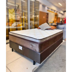 Colchão Prada Casal com Molas Ensacadas 32x188x138cm + Base Cama Box Casal Courino - Marrom 
