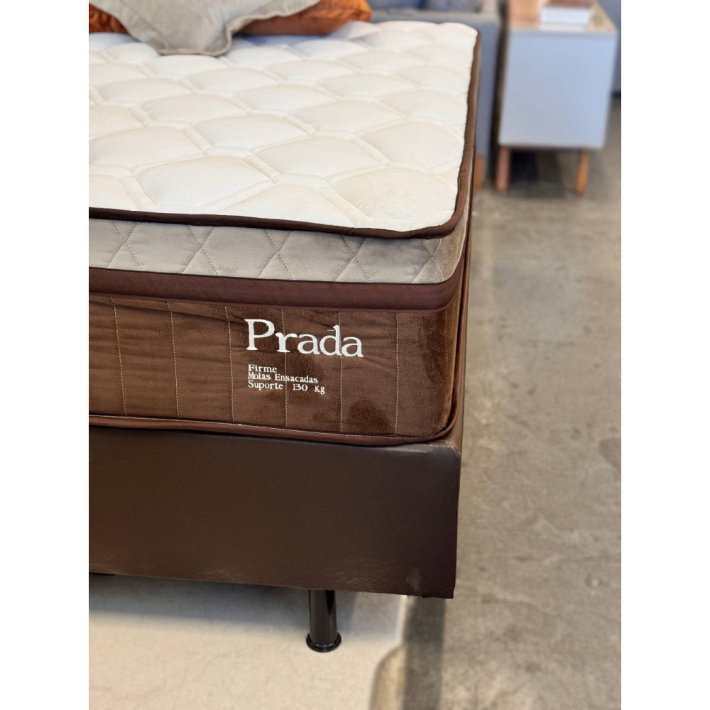 Colchão Prada Casal com Molas Ensacadas 32x188x138cm + Base Cama Box Casal Courino - Marrom 