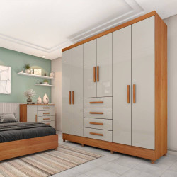 Guarda Roupa Casal Arizona c/ 6 Portas 4 Gavetas - Cinamomo/Off White