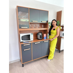 Kit Cozinha Compacta Napoles 1,20 c/  6 Portas 1 Gavetas 2 Nichos - Cinamomo/Grafite Intenso Kit Cozinha Compacta Napoles 1,20 c/  6 Portas 1 Gavetas 2 Nichos - Cinamomo/Grafite Intenso