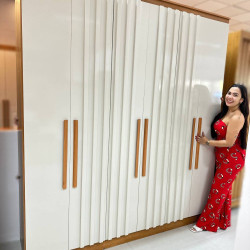 Guarda Roupa Casal Oxford Ripado 6 Portas 4 Gavetas - Peroba/Off White