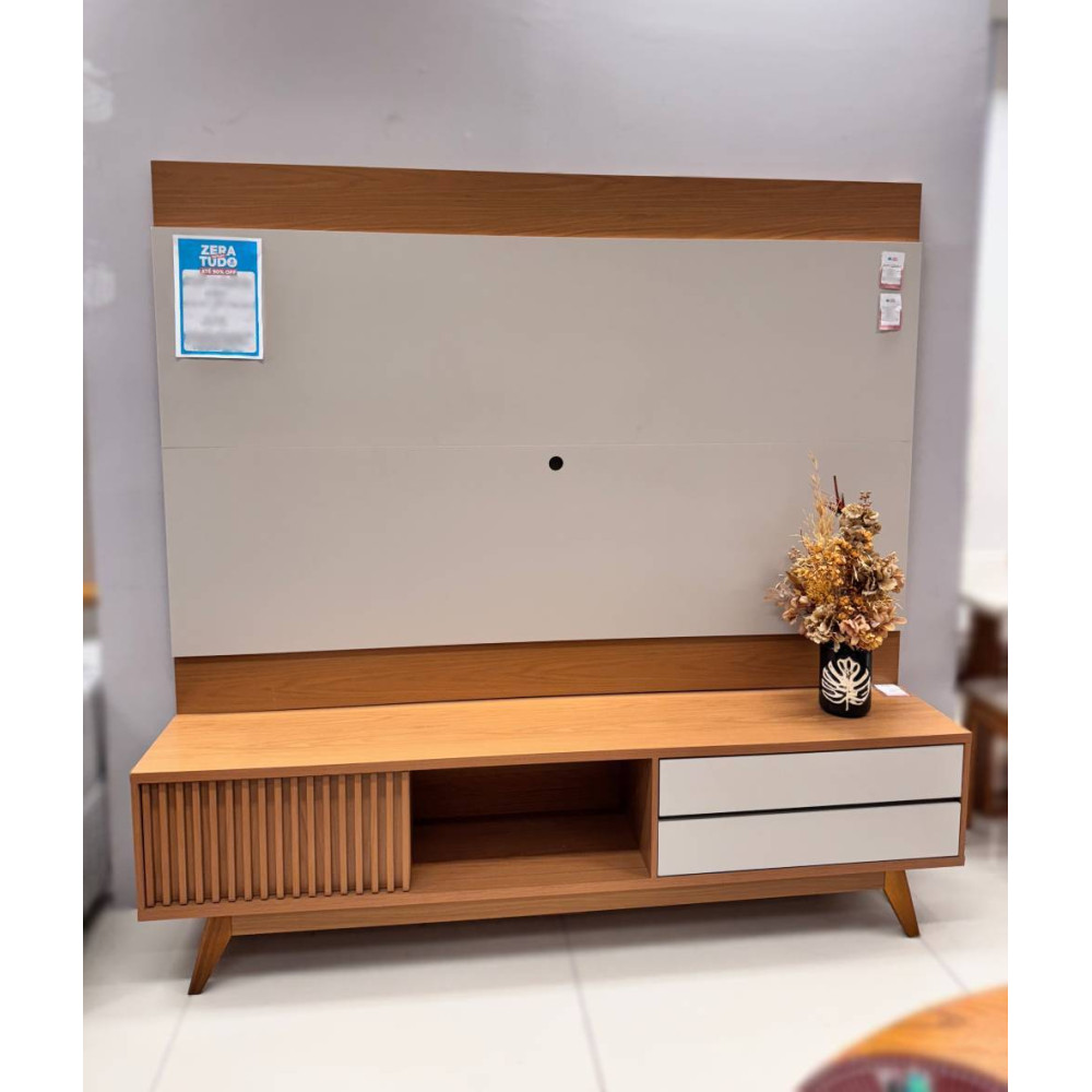 Rack Veneza com Painel Nilo para TVs até 75″ - Freijó/off White Matte 