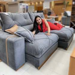 Sofá Gran Bello Retrátil Reclinável 2,50 m - Veludo Cinza 