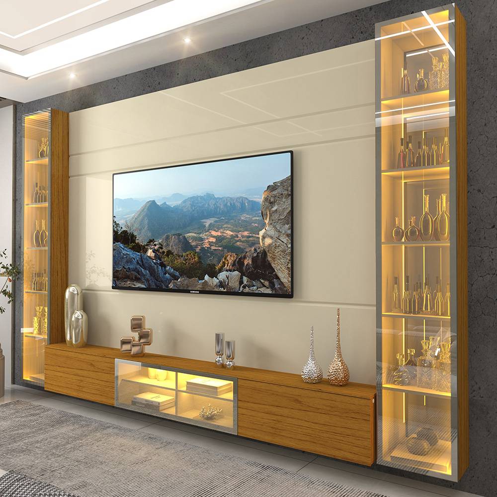 Home Luminare c/ Porta Reflecta 293cm c/ Led para Tv até 85 " - Off White/Naturale