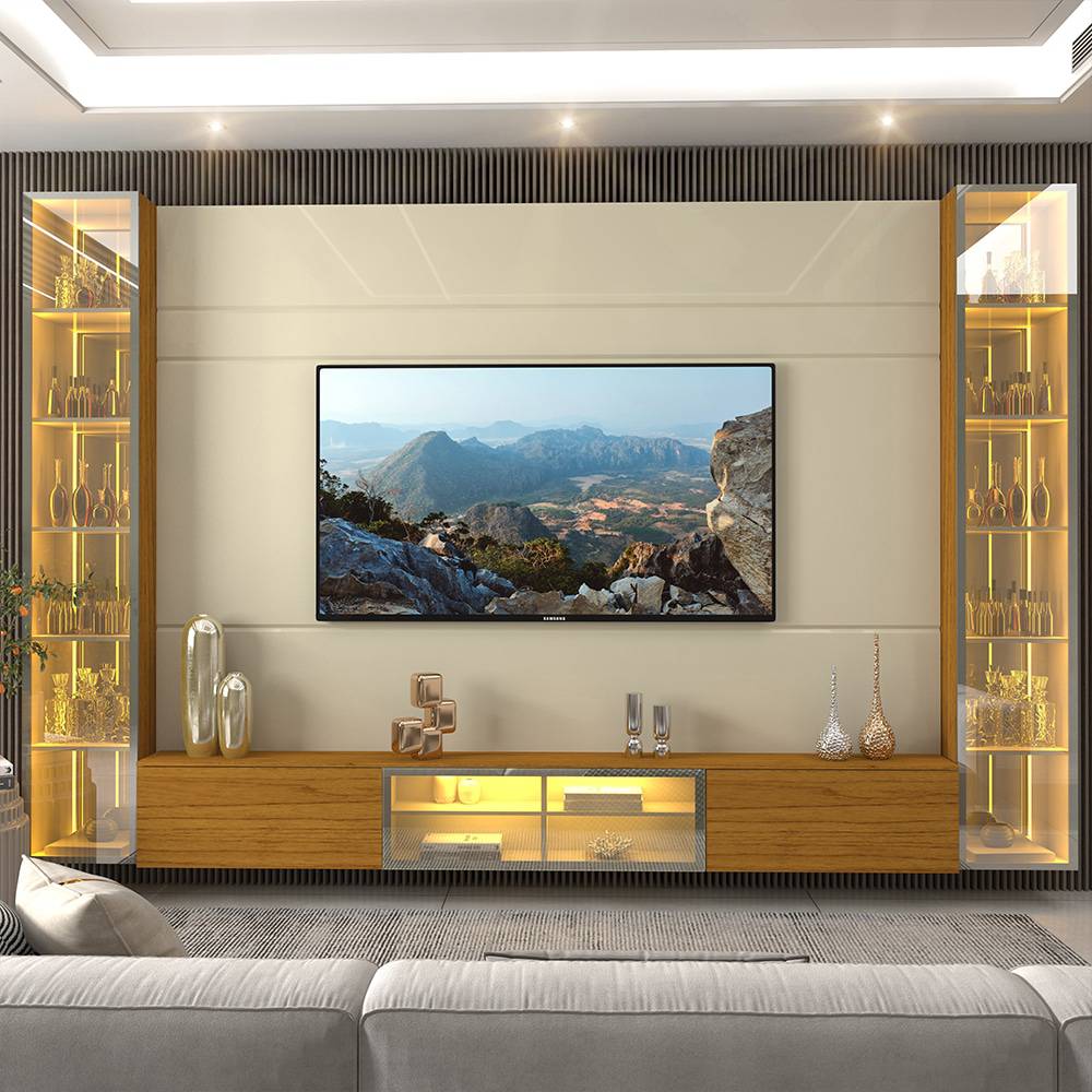 Home Luminare c/ Porta Reflecta 293cm c/ Led para Tv até 85 " - Off White/Naturale