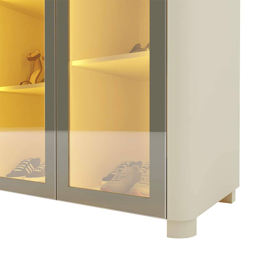 Sapateira Innova Com 2 portas Reflecta Com Pés Com Led Innova - Off White 