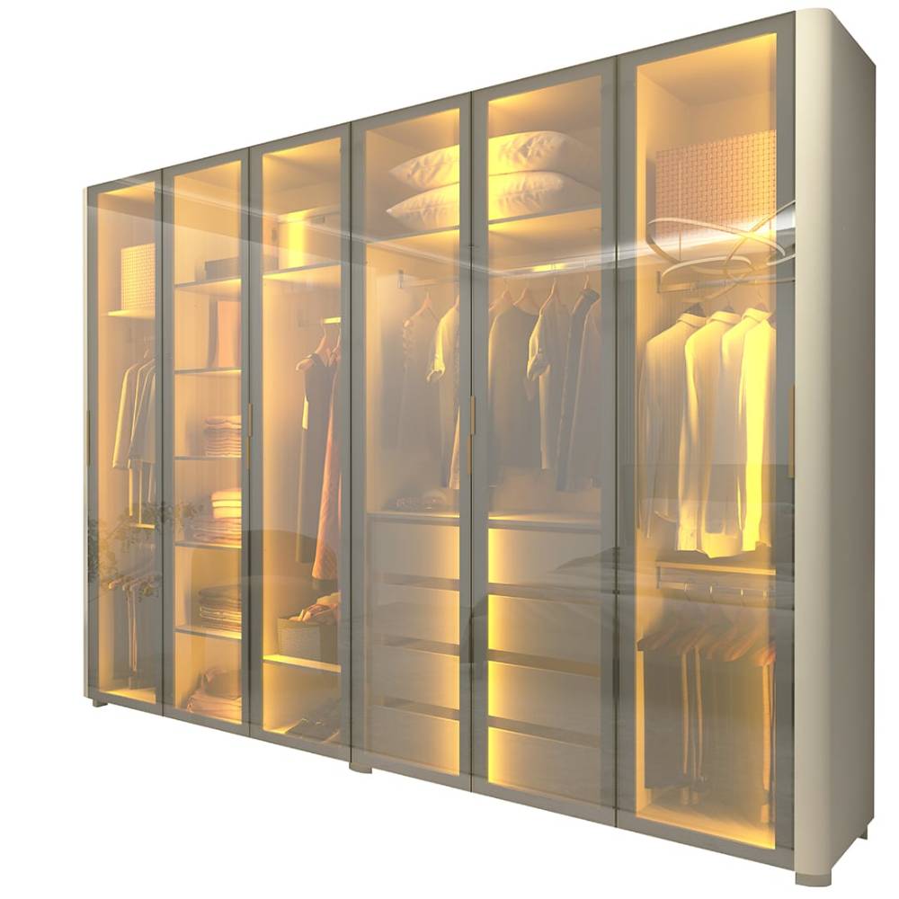Guarda Roupa Casal com 6 Portas Reflecta com Pés com Led Innova - Off White