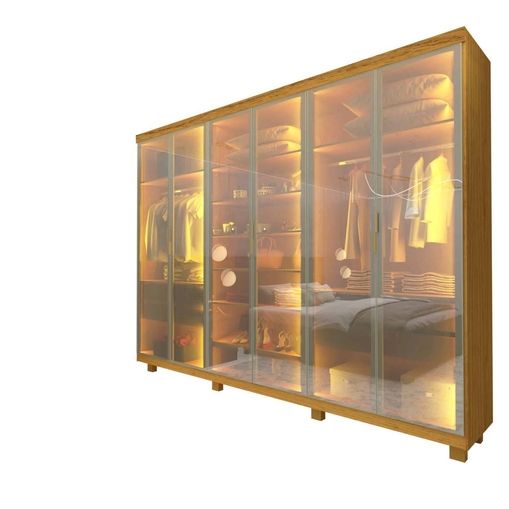 Guarda Roupa Casal com 6 Portas Reflecta com Pés com Led Imperatriz - Naturale