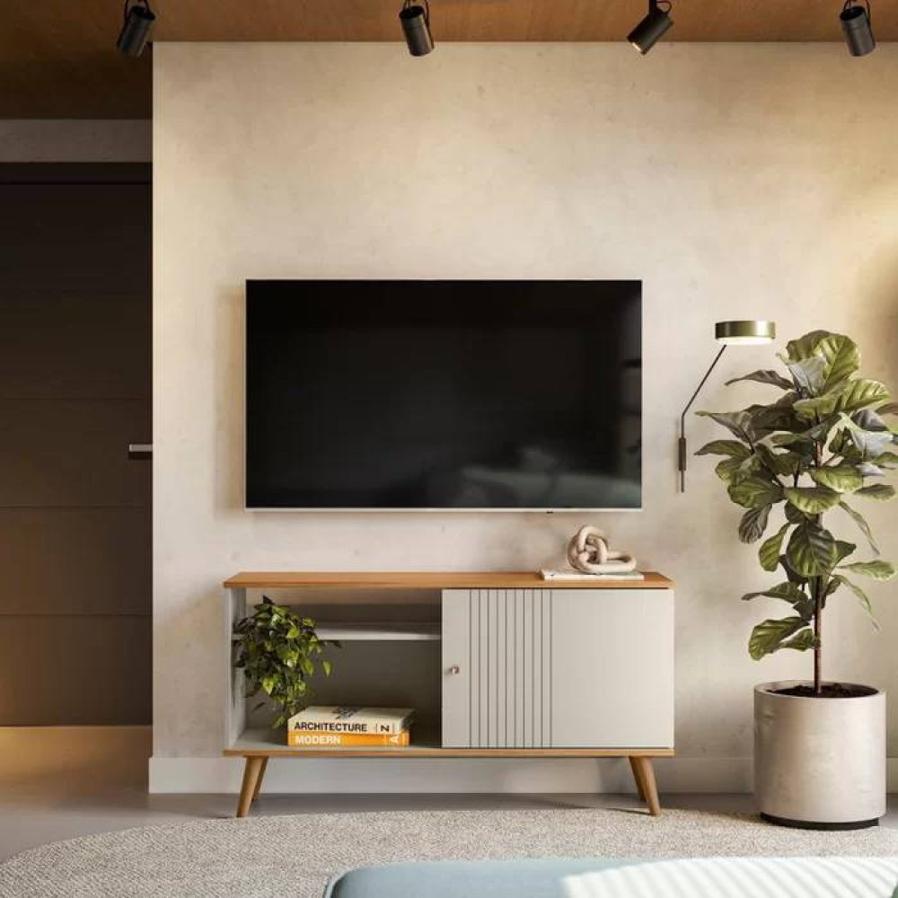 Rack Bancada Rubi para Tvs até 50 " - Nature/Off White